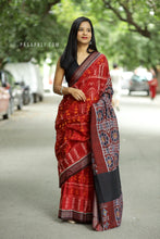 Load image into Gallery viewer, Rudrarekha - Dark Red Cotton Sambalpuri Saree with Tribal and Multicolor Bandha Motifs
