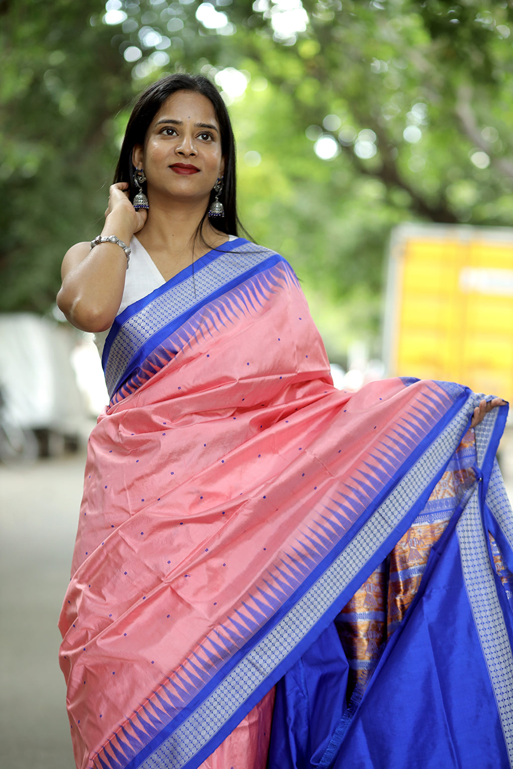 Mulberry Silk Sambalpuri Saree | Nritya Kanya Pink & Blue - Pasapali