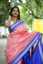 Mulberry Silk Sambalpuri Saree | Nritya Kanya Pink & Blue - Pasapali