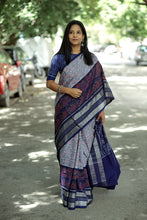 Load image into Gallery viewer, Neel Matsya - Sambalpuri Saree with Silver Fish &amp; Floral Motifs
