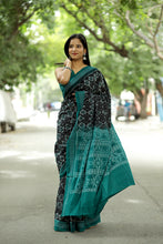 Load image into Gallery viewer, Black Mercerized Cotton Sambalpuri Saree with Geometric Floral Ikat – Pasapali
