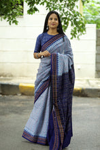 Load image into Gallery viewer, Traditional Odisha Sambalpuri saree in sky blue with handcrafted ikat border and pallu – Pasapali
