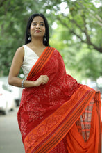 Load image into Gallery viewer, Mercerized Cotton Sambalpuri Saree Lakshmi Paduka Red &amp; Orange - Pasapali

