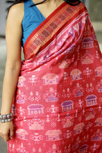 Load image into Gallery viewer, Grama Rekha - Mercerized Cotton Sambalpuri Saree with Tribal Hut Motif &amp; Rudraksha Border
