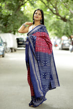 Load image into Gallery viewer, Leher - Mercerized Cotton Sambalpuri Saree with Lehri Wave &amp; Bird Motifs
