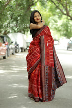 Load image into Gallery viewer, Rudrarekha - Dark Red Cotton Sambalpuri Saree with Tribal and Multicolor Bandha Motifs
