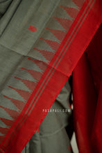 Load image into Gallery viewer, Matsyarekha - Mud Grey Cotton Phoda Kumbha Sambalpuri Saree with Fish Motifs and Red Temple Border

