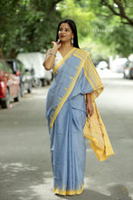 Load image into Gallery viewer, Neelprabha - Pastel Blue Cotton Phoda Kumbha Sambalpuri Saree with Temple and Fish Motifs – Pasapali
