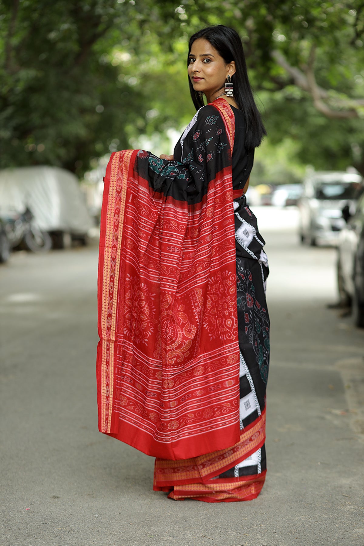 Mercerized Cotton Sambalpuri Saree Mayura Yugala Black - Pasapali