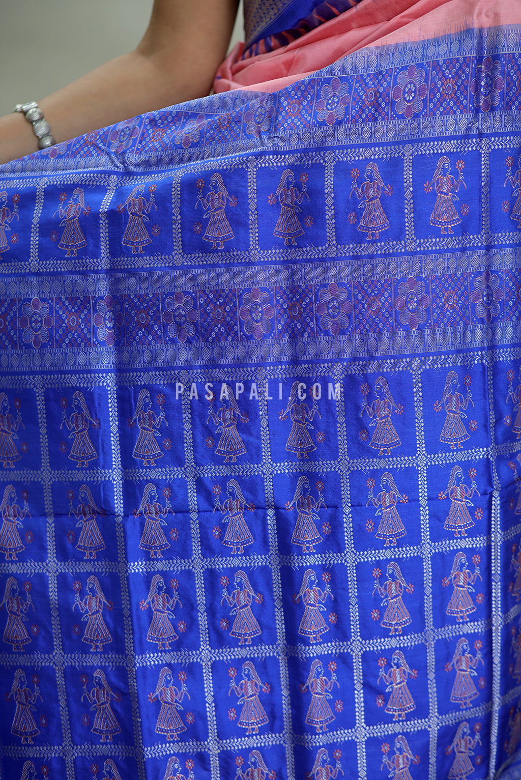 Mulberry Silk Sambalpuri Saree | Nritya Kanya Pink & Blue - Pasapali