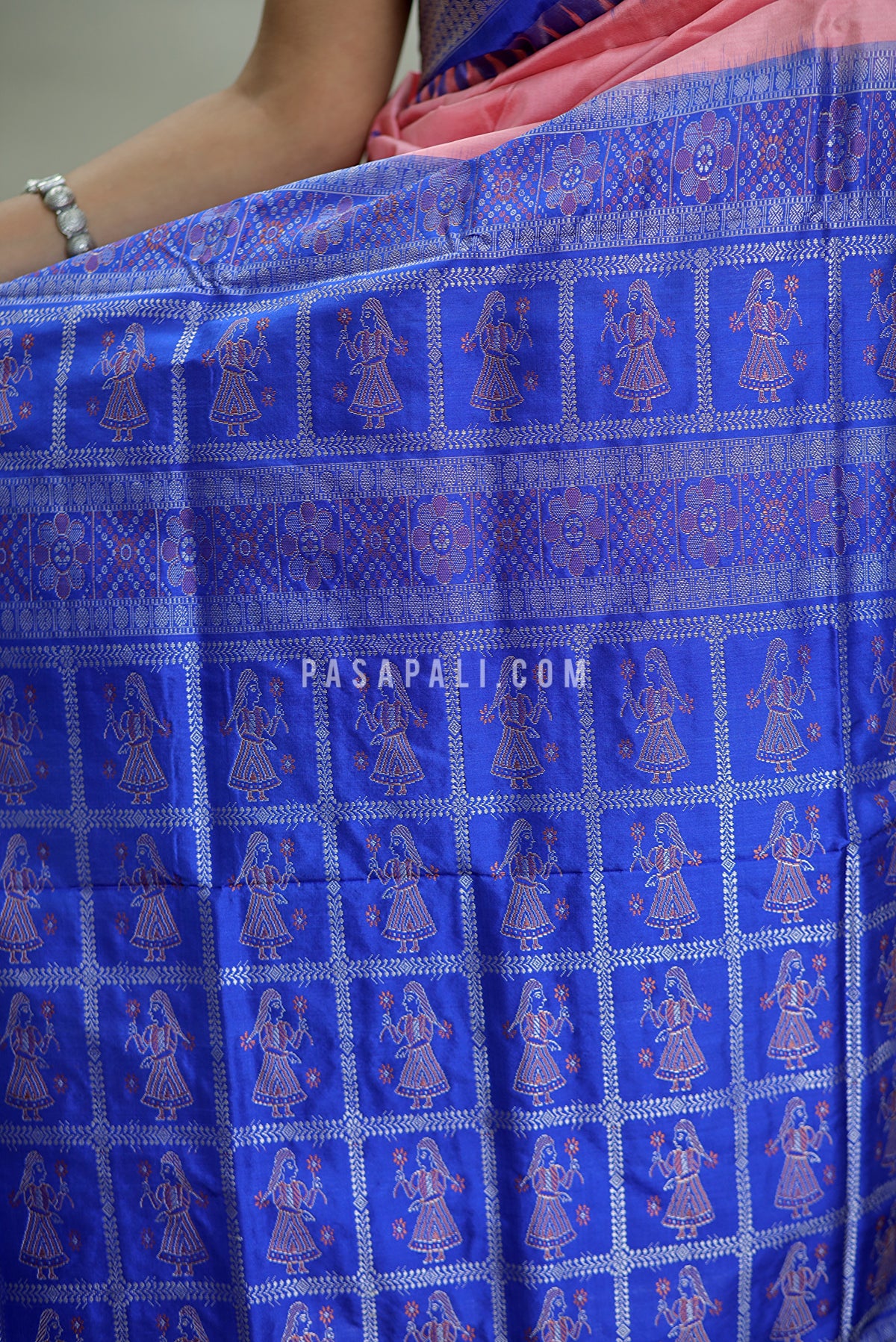 Mulberry Silk Sambalpuri Saree | Nritya Kanya Pink & Blue - Pasapali