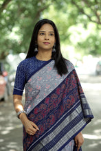 Load image into Gallery viewer, Neel Matsya - Sambalpuri Saree with Silver Fish &amp; Floral Motifs
