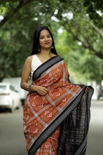 Load image into Gallery viewer, Rust Pasapalli Sambalpuri Saree Floral Ikat Grid - Pasapali
