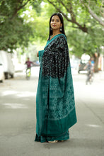 Load image into Gallery viewer, Black Mercerized Cotton Sambalpuri Saree with Geometric Floral Ikat – Pasapali
