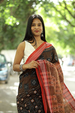 Load image into Gallery viewer, Black Sambalpuri Cotton Saree | Double Ikat Rudraksha Border – Pasapali
