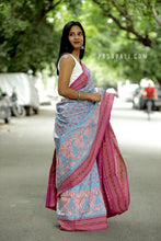 Load image into Gallery viewer, NeelPriya - Light Sky Blue Mercerized Cotton Sambalpuri Saree with Fish &amp; Shankh Motifs
