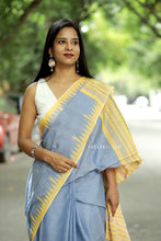 Load image into Gallery viewer, Neelprabha - Pastel Blue Cotton Phoda Kumbha Sambalpuri Saree with Temple and Fish Motifs – Pasapali
