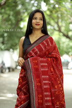 Load image into Gallery viewer, Rudrarekha - Dark Red Cotton Sambalpuri Saree with Tribal and Multicolor Bandha Motifs
