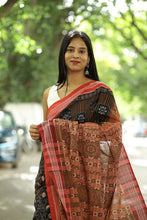 Load image into Gallery viewer, Black Sambalpuri Cotton Saree | Double Ikat Rudraksha Border – Pasapali
