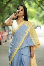 Load image into Gallery viewer, Neelprabha - Pastel Blue Cotton Phoda Kumbha Sambalpuri Saree with Temple and Fish Motifs – Pasapali
