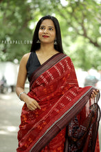Load image into Gallery viewer, Rudrarekha - Dark Red Cotton Sambalpuri Saree with Tribal and Multicolor Bandha Motifs

