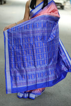 Mulberry Silk Sambalpuri Saree | Nritya Kanya Pink & Blue - Pasapali
