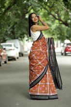 Load image into Gallery viewer, Rust Pasapalli Sambalpuri Saree Floral Ikat Grid - Pasapali
