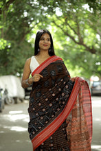 Load image into Gallery viewer, Black Sambalpuri Cotton Saree | Double Ikat Rudraksha Border – Pasapali
