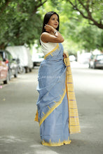 Load image into Gallery viewer, Neelprabha - Pastel Blue Cotton Phoda Kumbha Sambalpuri Saree with Temple and Fish Motifs – Pasapali
