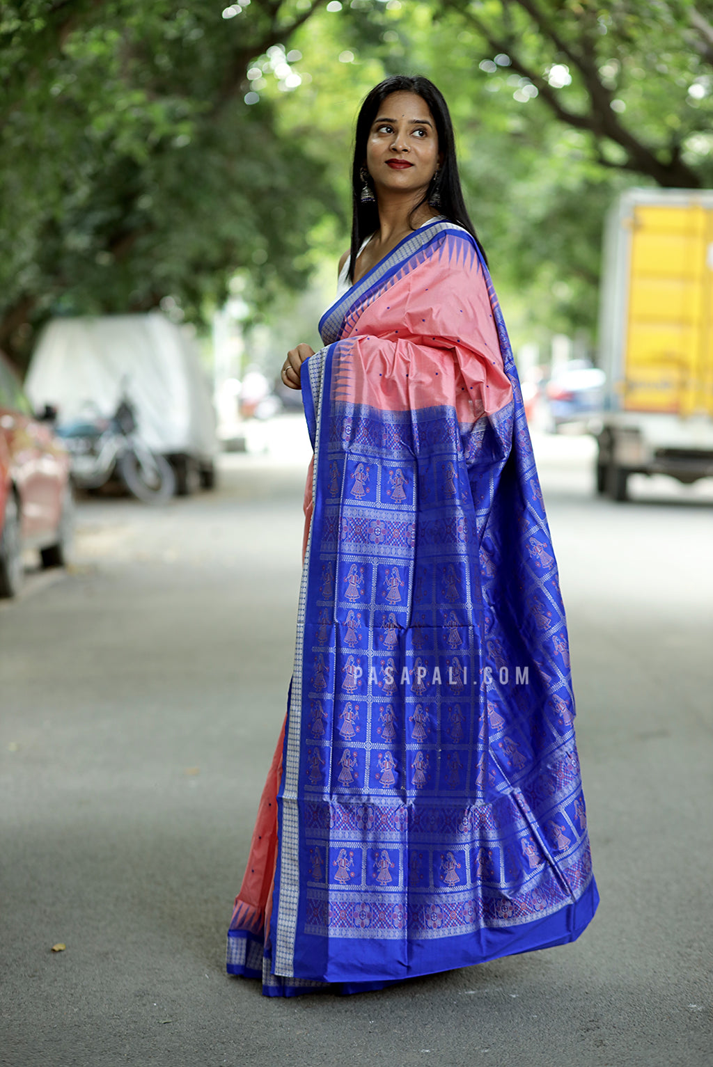 Mulberry Silk Sambalpuri Saree | Nritya Kanya Pink & Blue - Pasapali