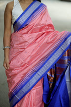 Mulberry Silk Sambalpuri Saree | Nritya Kanya Pink & Blue - Pasapali