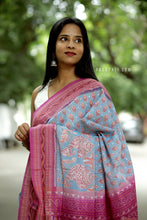 Load image into Gallery viewer, NeelPriya - Light Sky Blue Mercerized Cotton Sambalpuri Saree with Fish &amp; Shankh Motifs
