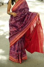 Load image into Gallery viewer, Traditional Sambalpuri weave in purple with tree and elephant motifs symbolizing prosperity – Pasapali
