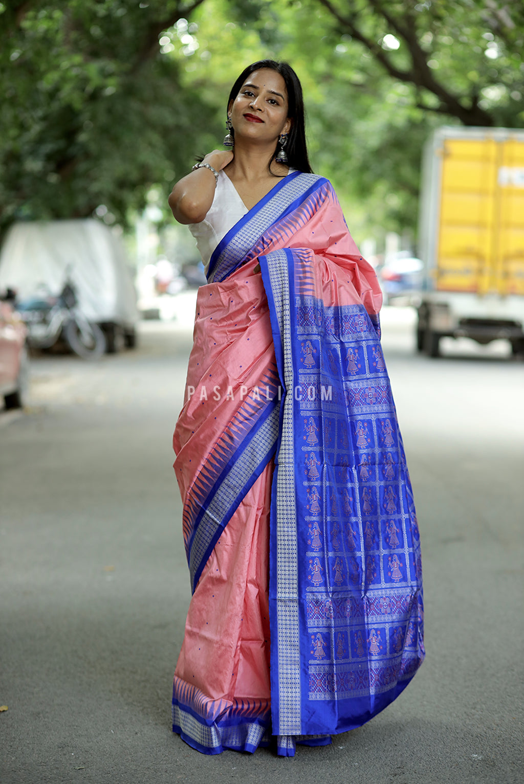 Mulberry Silk Sambalpuri Saree | Nritya Kanya Pink & Blue - Pasapali