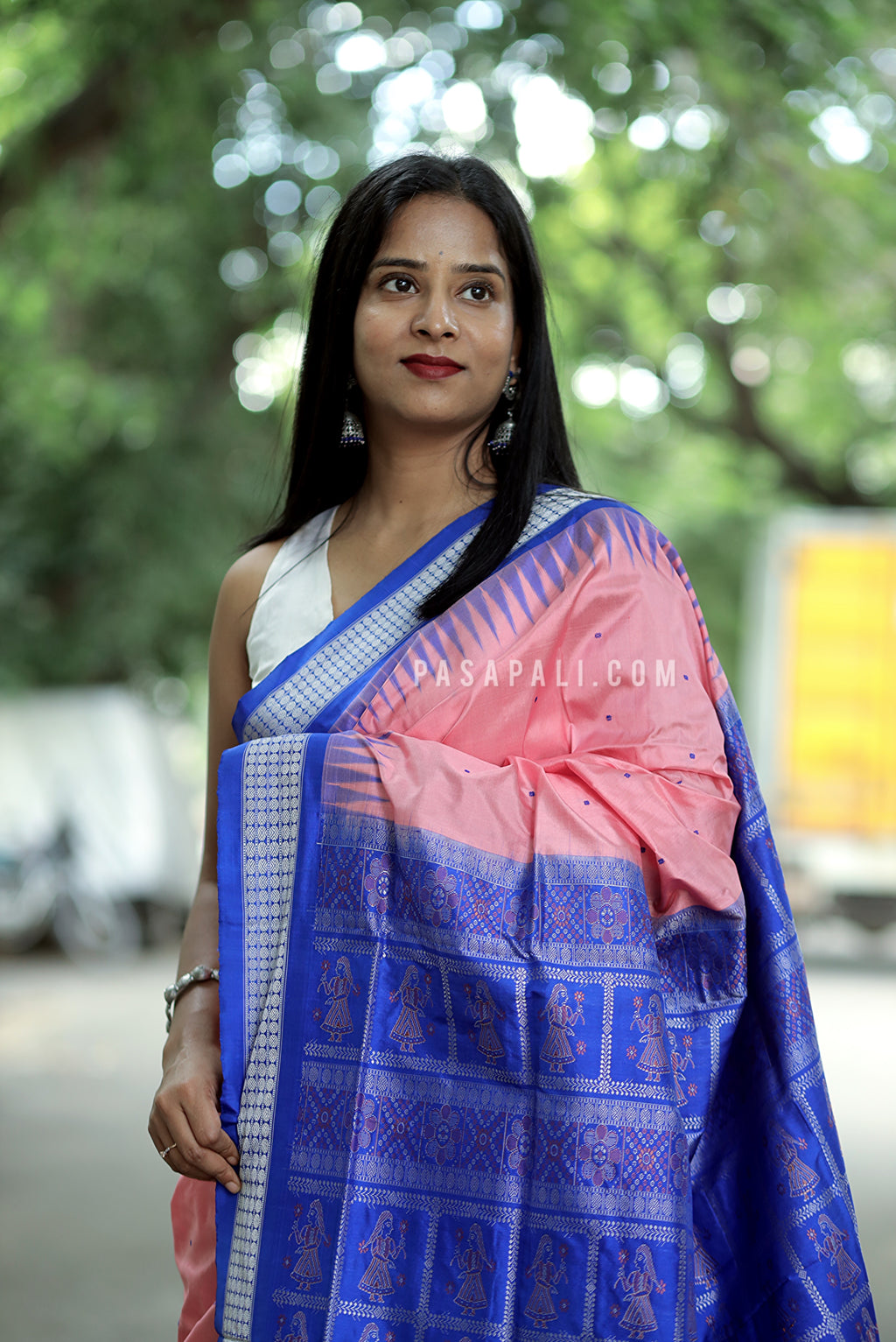Mulberry Silk Sambalpuri Saree | Nritya Kanya Pink & Blue - Pasapali