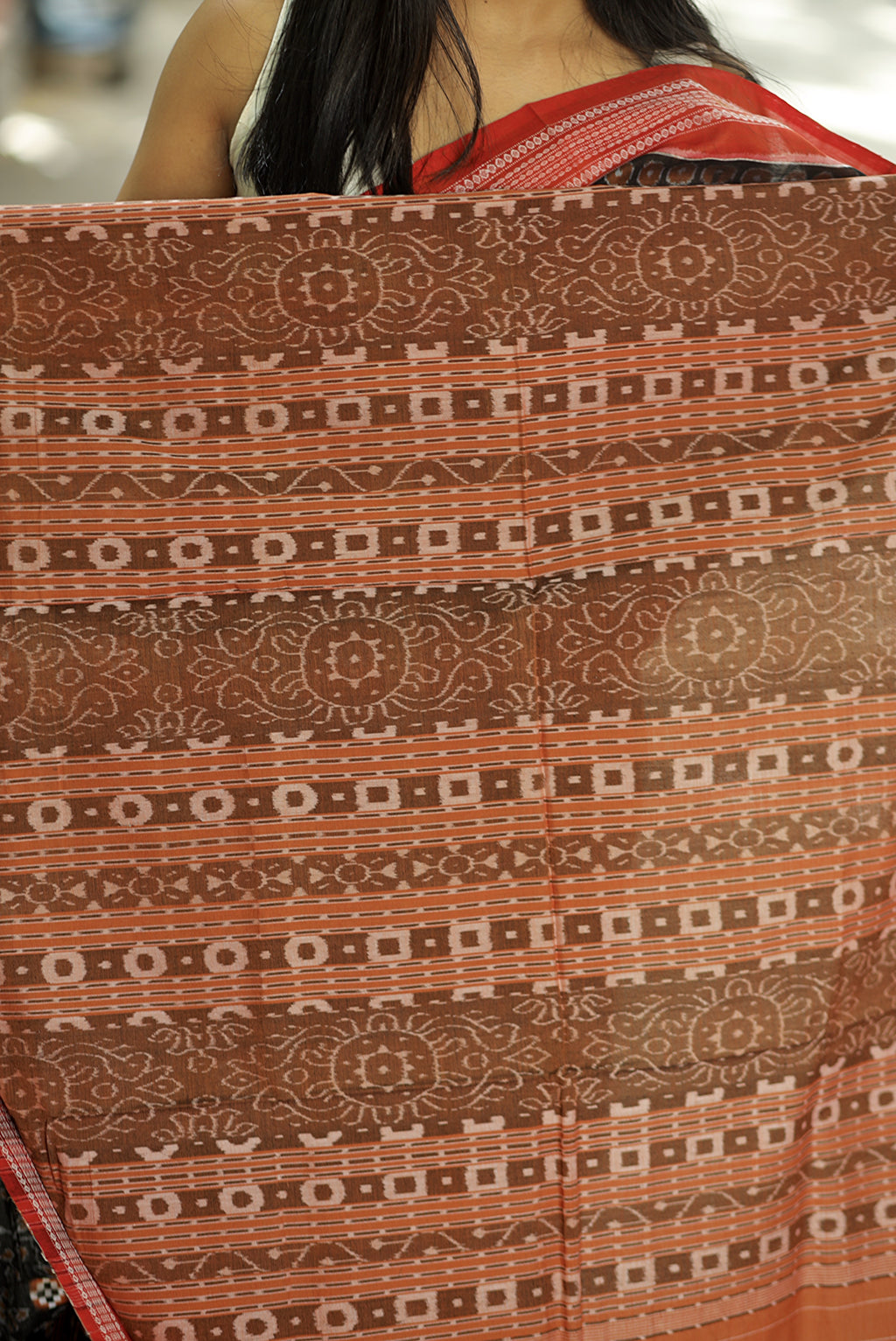 Black Sambalpuri Cotton Saree | Double Ikat Rudraksha Border – Pasapali