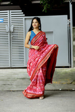 Load image into Gallery viewer, Grama Rekha - Mercerized Cotton Sambalpuri Saree with Tribal Hut Motif &amp; Rudraksha Border
