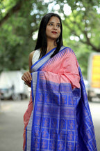 Mulberry Silk Sambalpuri Saree | Nritya Kanya Pink & Blue - Pasapali
