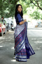Load image into Gallery viewer, Neel Matsya - Sambalpuri Saree with Silver Fish &amp; Floral Motifs
