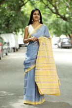 Load image into Gallery viewer, Neelprabha - Pastel Blue Cotton Phoda Kumbha Sambalpuri Saree with Temple and Fish Motifs – Pasapali
