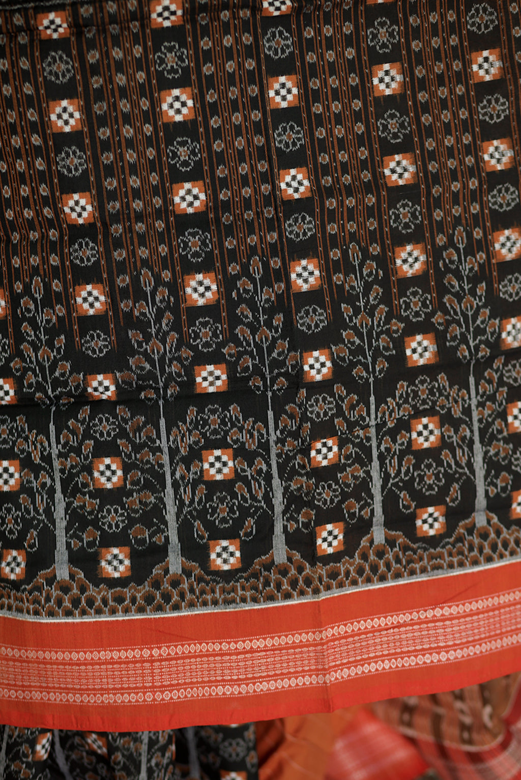 Black Sambalpuri Cotton Saree | Double Ikat Rudraksha Border – Pasapali