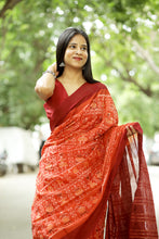 Load image into Gallery viewer, Agni Tribal - Mercerized Cotton Sambalpuri Saree with Tribal Motifs &amp; Maroon Border
