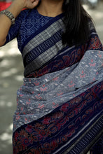 Load image into Gallery viewer, Neel Matsya - Sambalpuri Saree with Silver Fish &amp; Floral Motifs
