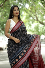 Load image into Gallery viewer, Mercerized Cotton Sambalpuri Saree | Black Mayura Pankh - Pasapali
