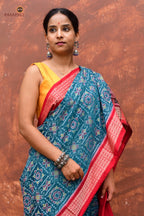 Phuljaal Sambalpuri cotton saree by Pasapali — drape detail with red secondary colour accent