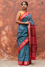 Phuljaal Sambalpuri cotton saree — jhoti motif pallu detail, double ikat weave, Pasapali