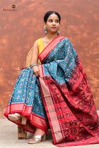 Phuljaal teal blue Bandha saree — all-over phula body weave detail, Bhulia weavers Odisha