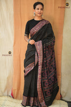 Purvasha Black GI certified Sambalpuri handloom saree full view — mercerized cotton Bandha, Pasapali