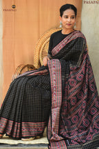 Purvasha Black Sambalpuri Bandha saree body detail — jala technique checks in mercerized cotton, Pasapali