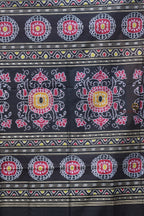 Rajani blue Sambalpuri Bandha saree flat lay — full length 5.40m with blouse, rudraksha border, Pasapali handloom